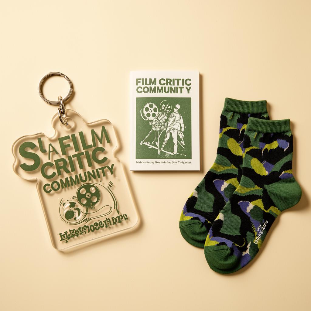 Oversized acrylic keychain, risograph zine, and patterned socks